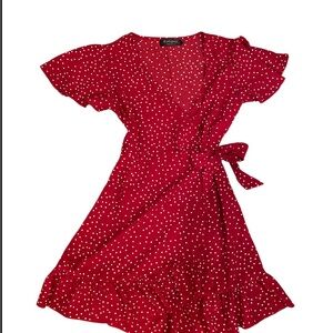 Red Polka Dot Wrap Dress